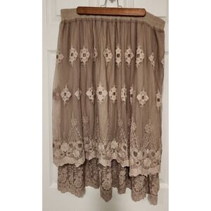 Indigo Soul 2XL Taupe Embroidered Skirt Overlay